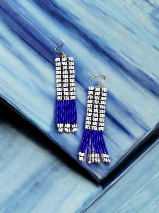 “Electric Grid” Beaded Fringe Earrings