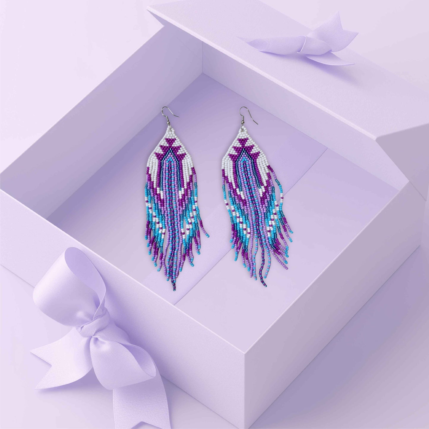 “Lavender Tide” Beaded Fringe Earrings