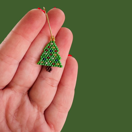 Christmas tree beaded hoop earrings
