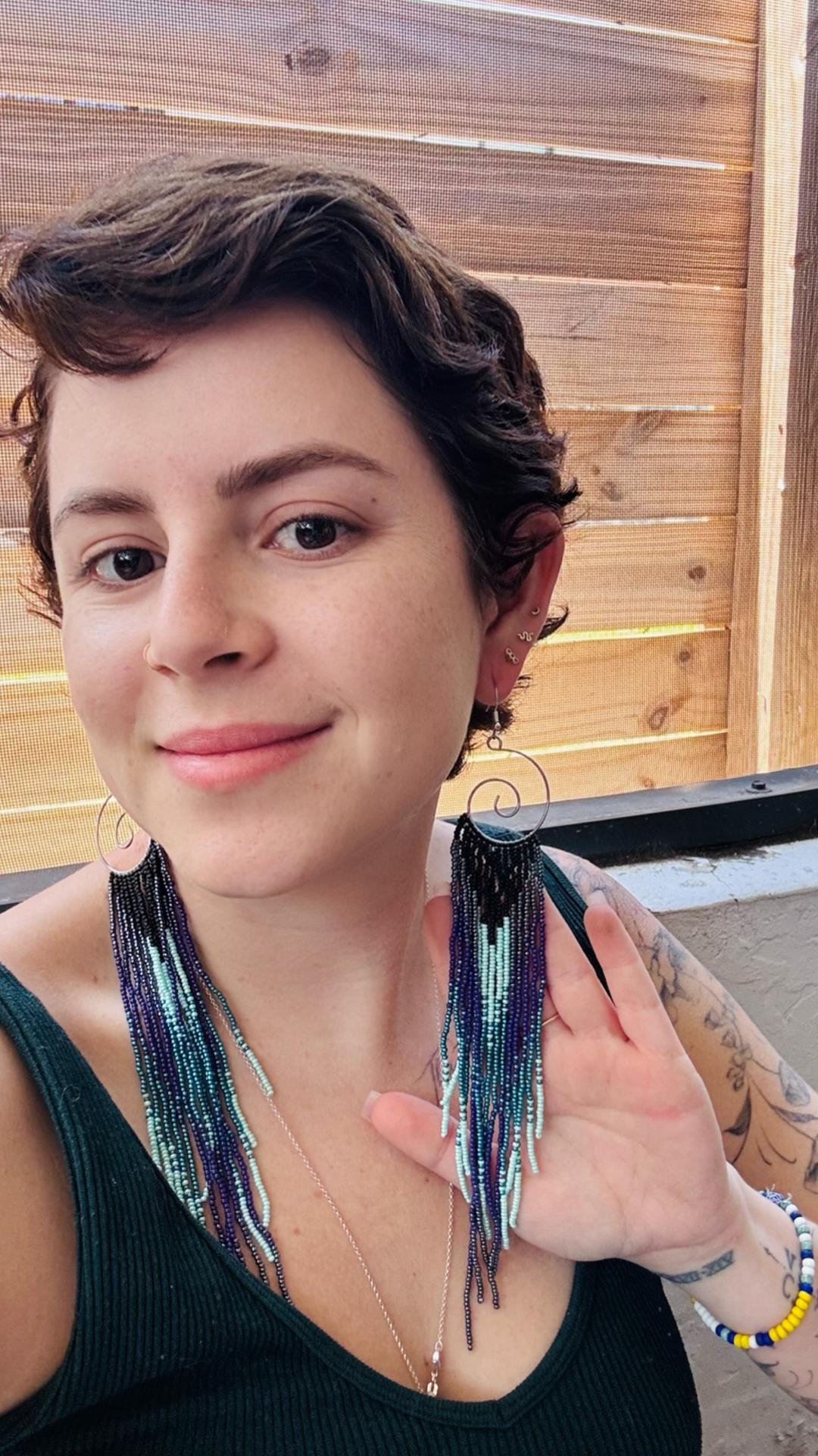 “Ocean Eclipse” Beaded Spiral Fringe Earrings