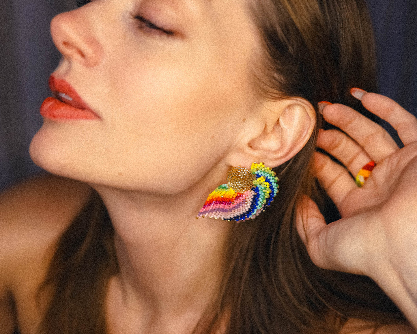Pride Collection: Handmade Rainbow Sunburst Fan Stud Earrings with Miyuki Beads