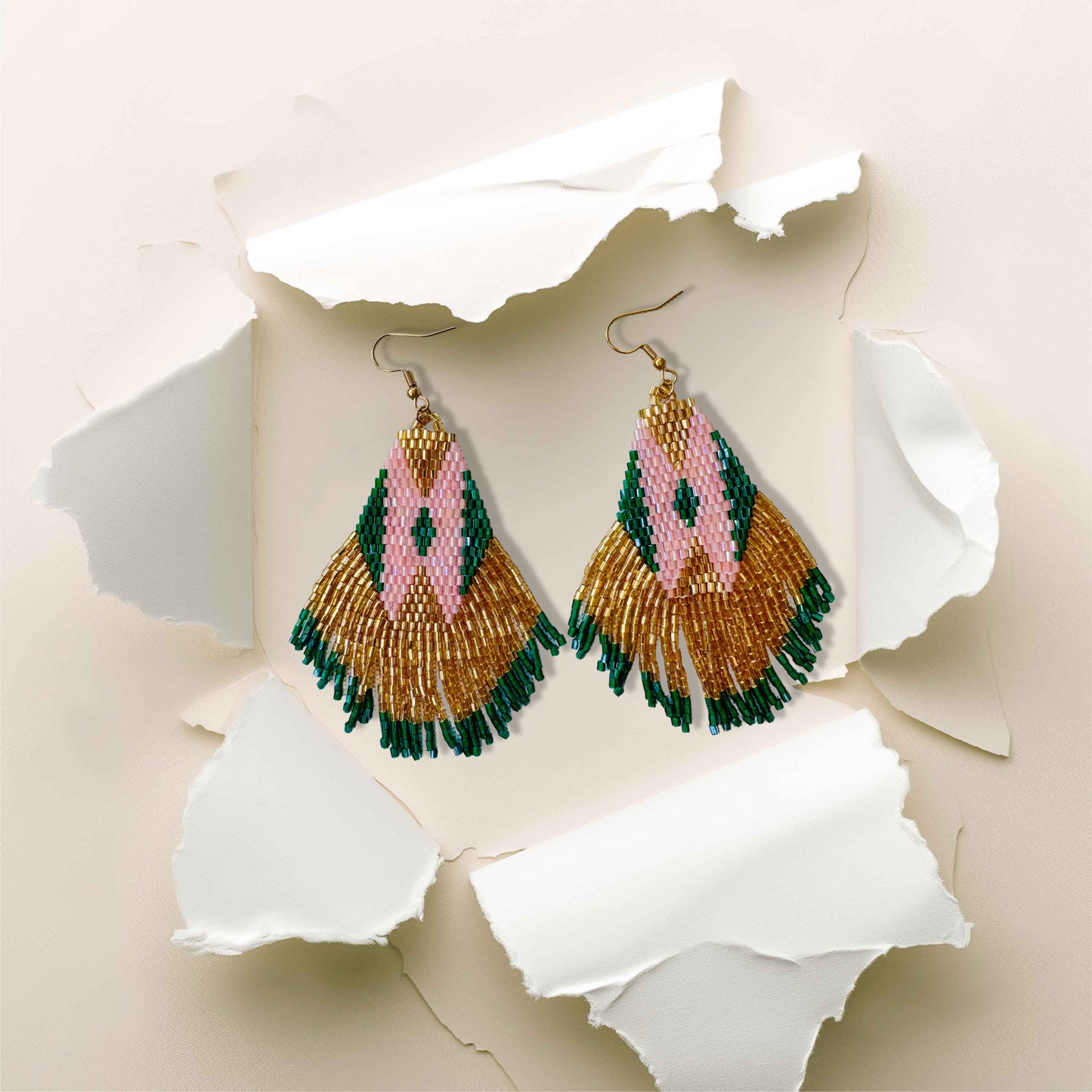 “Sunset Mirage” Beaded Fringe Earrings
