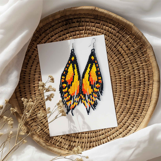 “Mariposa Flame” Beaded Butterfly Wing Earrings
