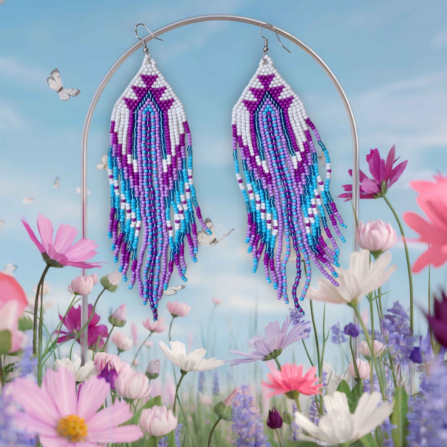 “Lavender Tide” Beaded Fringe Earrings