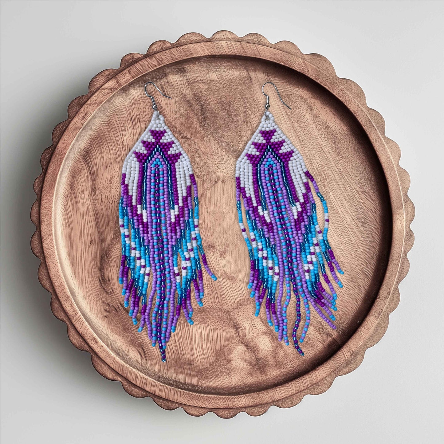 “Lavender Tide” Beaded Fringe Earrings